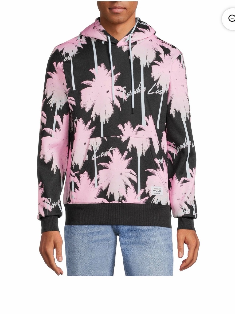 WESC Pink & Black Palm Print Hoodie Men's M Womens L